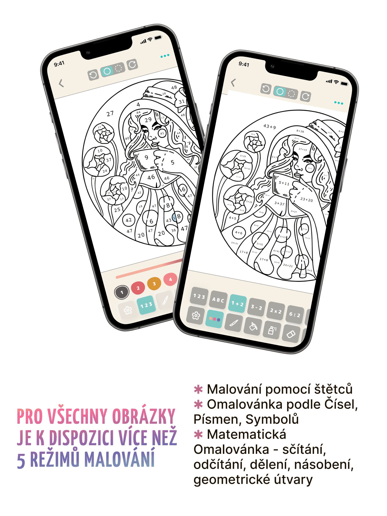 Malování štětce nebo hraní podle čísel a písmen