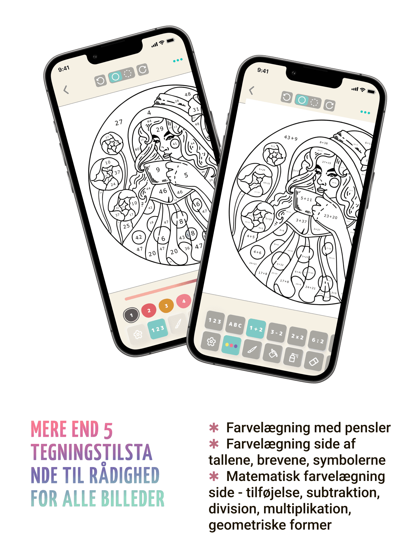 Maleri med børster eller spiller efter tal og bogstaver