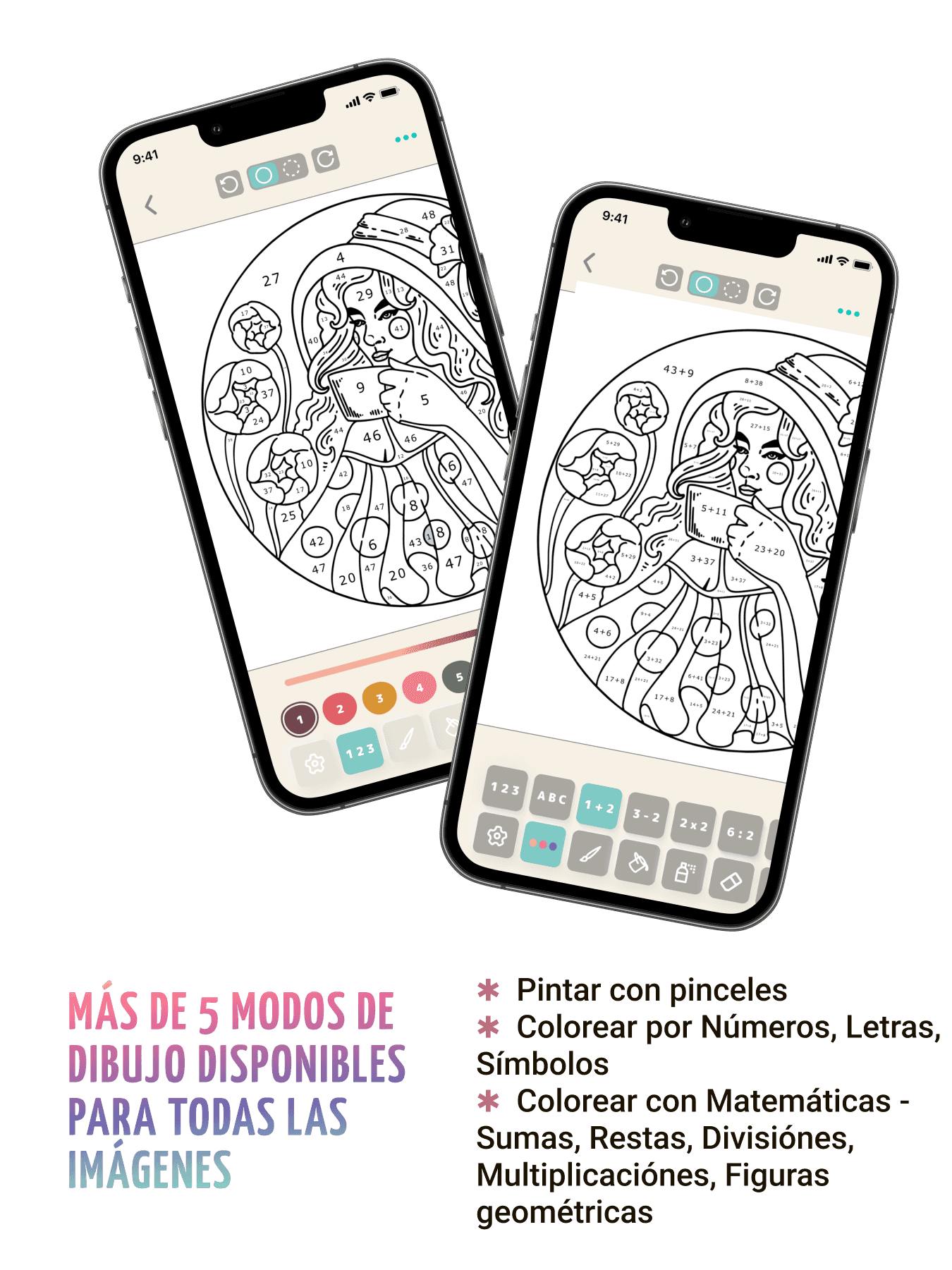 Pintura con pinceles o jugando por números y letras