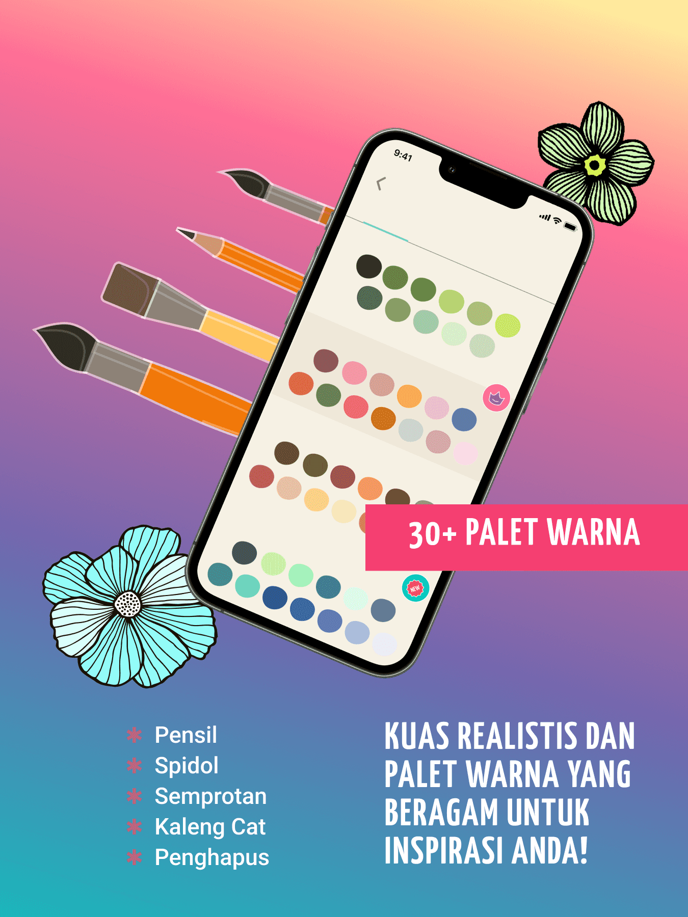 Gunakan palet dan kuas penulis