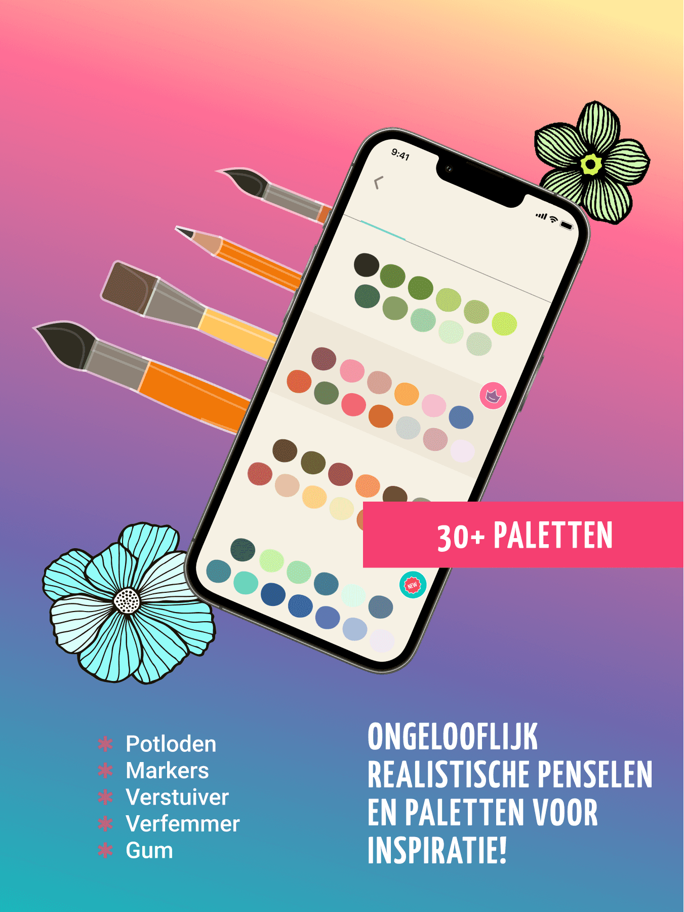 Gebruik de paletten en penselen van de auteur