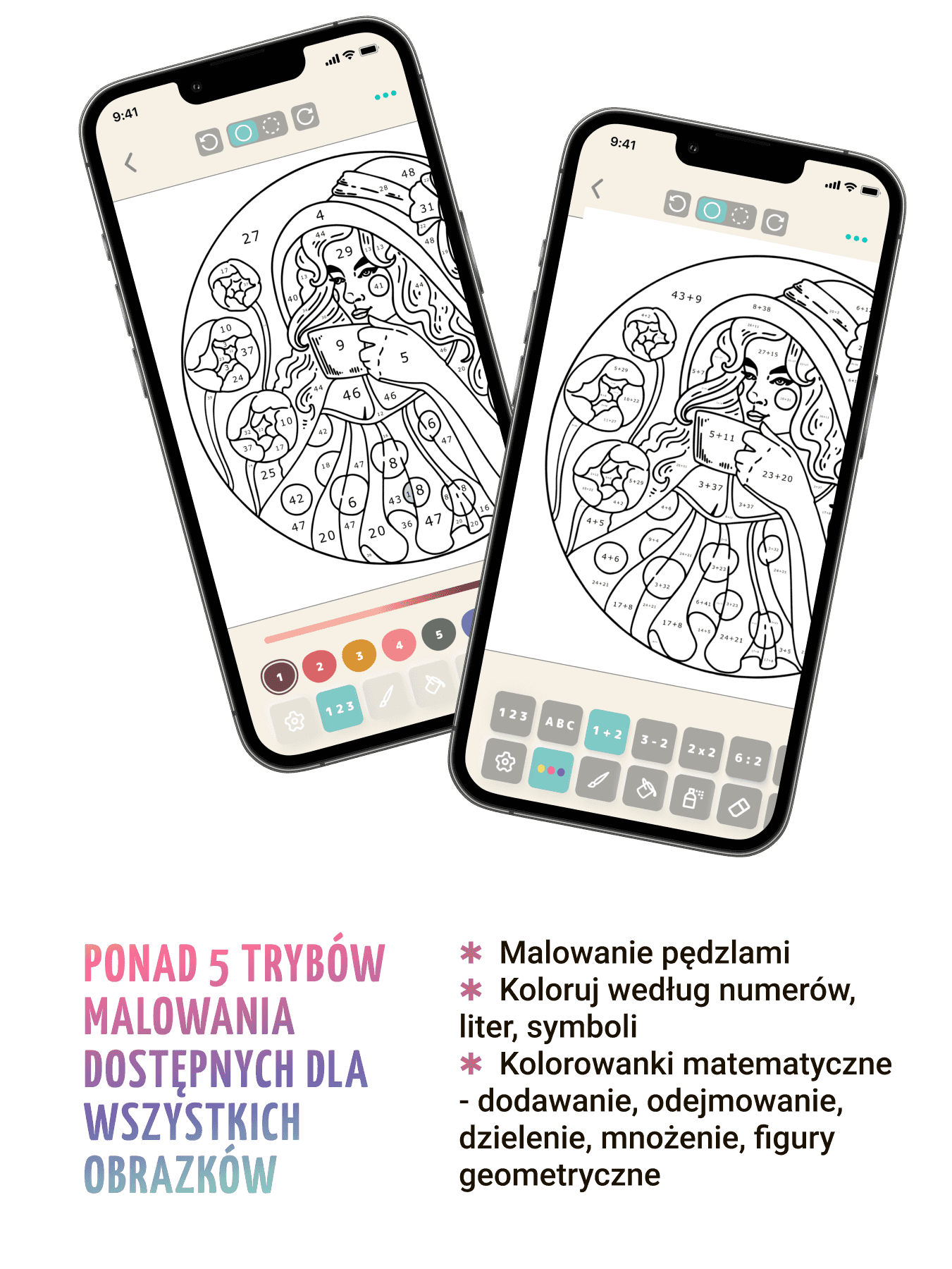 Malowanie pędzli lub graniem liczbami i literami