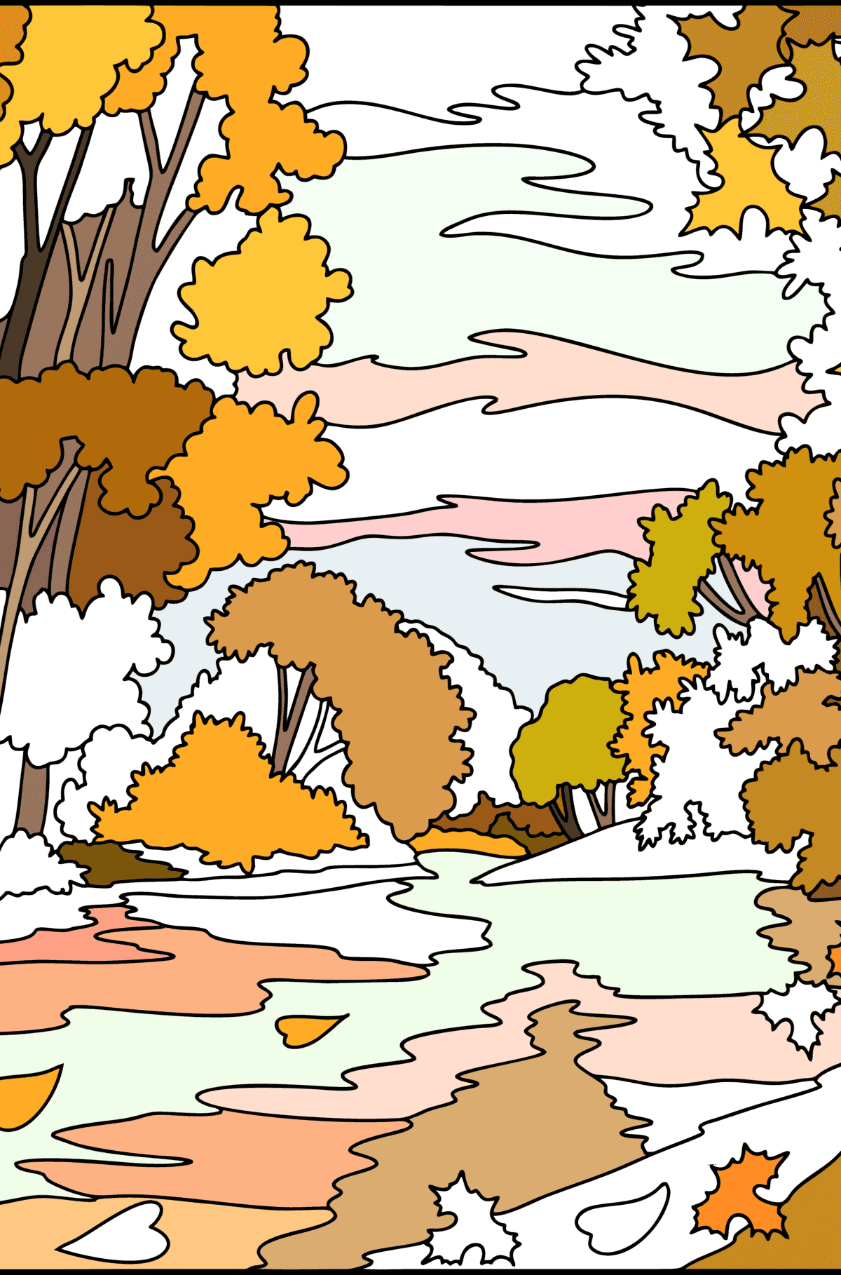 Värityskuva Syksy Isossa-Britanniassa - värityskirja aikuisille