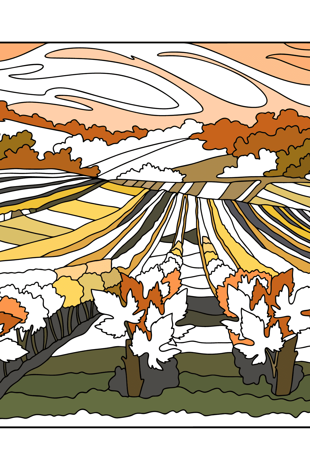 Värityskuva Loiren laakso Ranskassa - värityskirja aikuisille