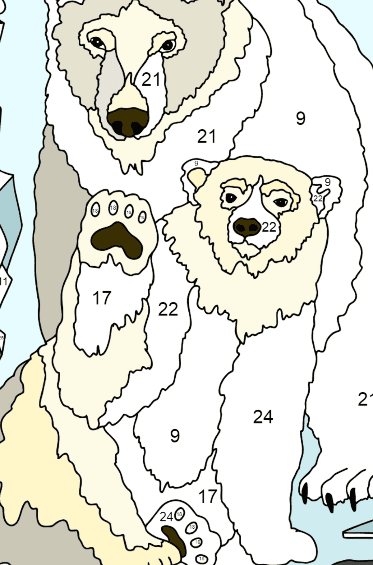 Polar bear with cub coloring page - Coloring by Numbers for Adults