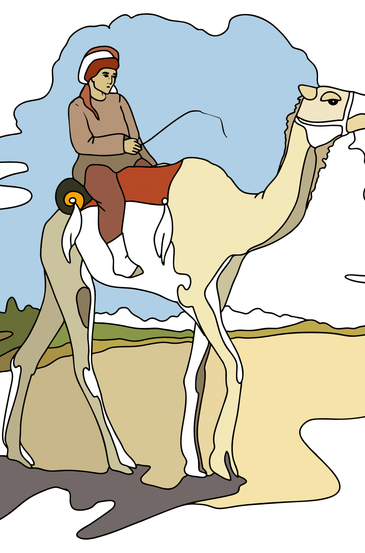 Dibujo Beduino en camello para colorear - Dibujos para Colorear para Adultos