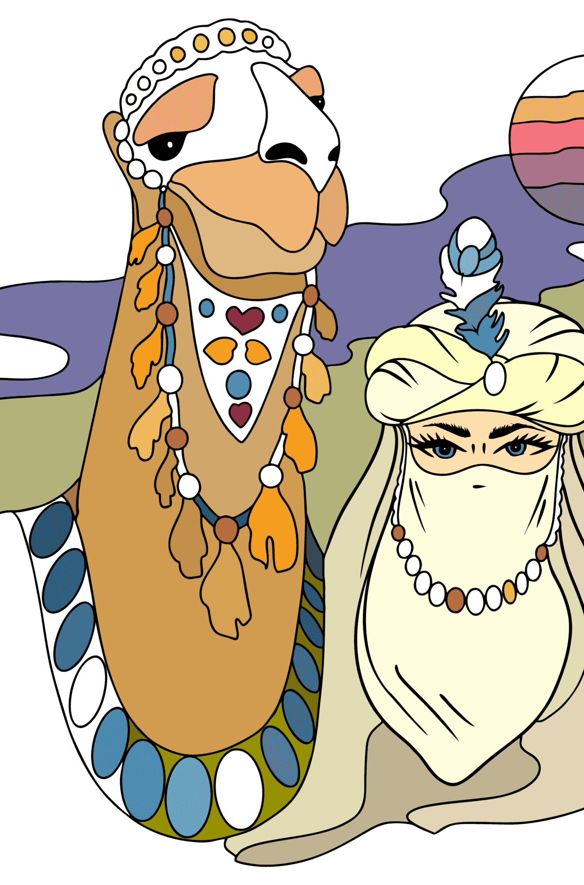 Dibujo Camello y niña para colorear - Dibujos para Colorear para Adultos