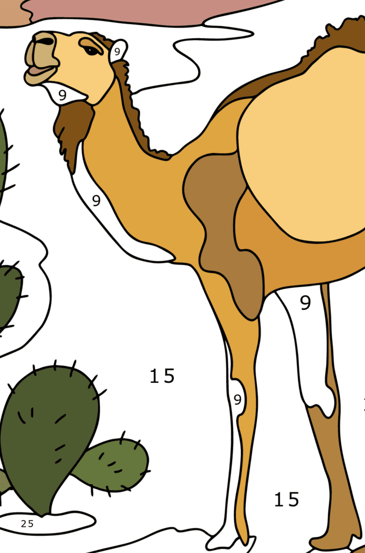 Раскраска Верблюд в пустыне - Раскраска по Номерам для Взрослых