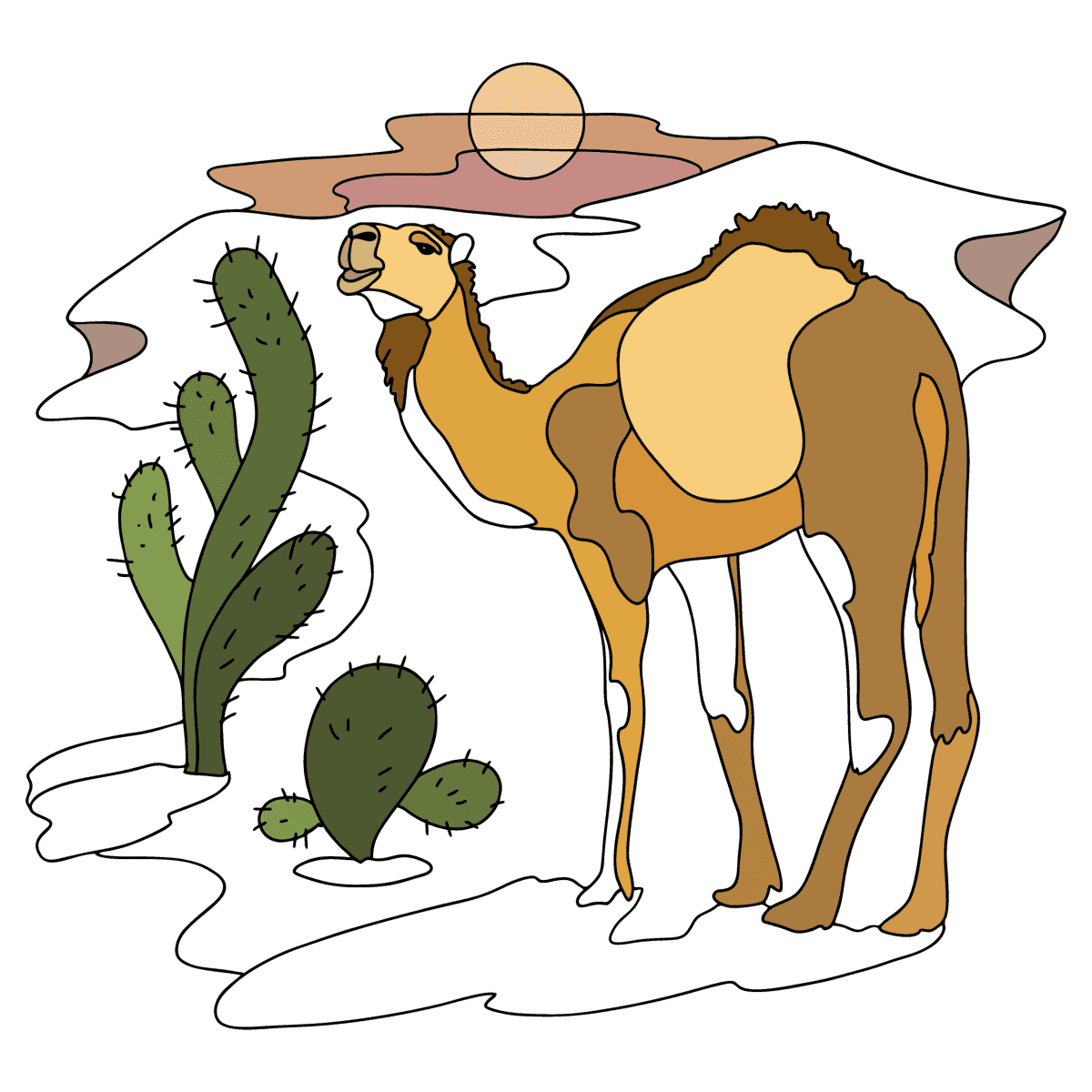 Camel in the desert - Camels coloring pages for Adults online