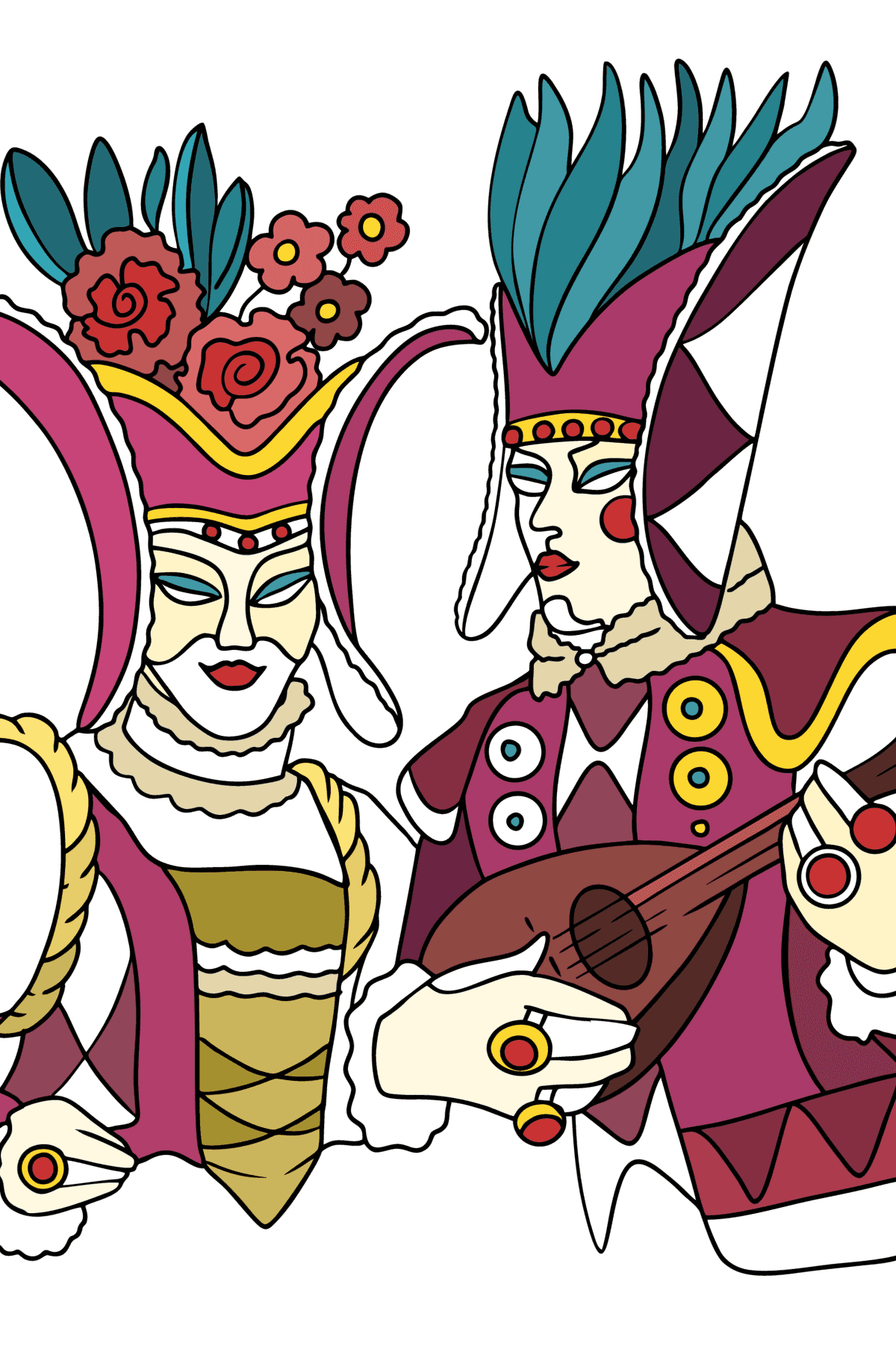 Kleurplaat Carnaval van Venetië - kleurboek voor volwassenen