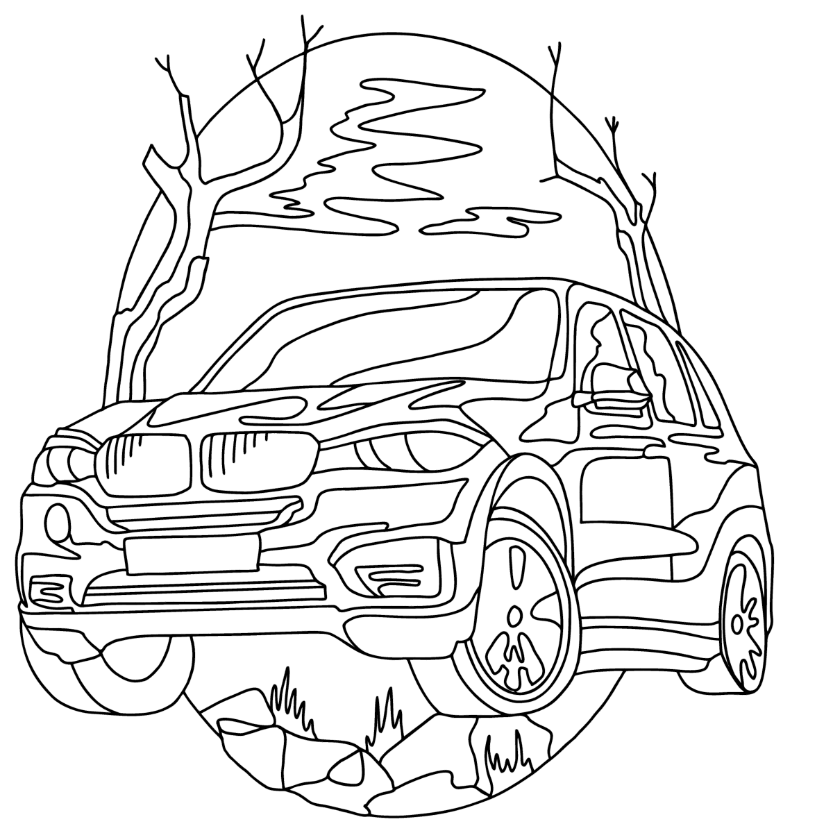 black and white coloring pages of cars