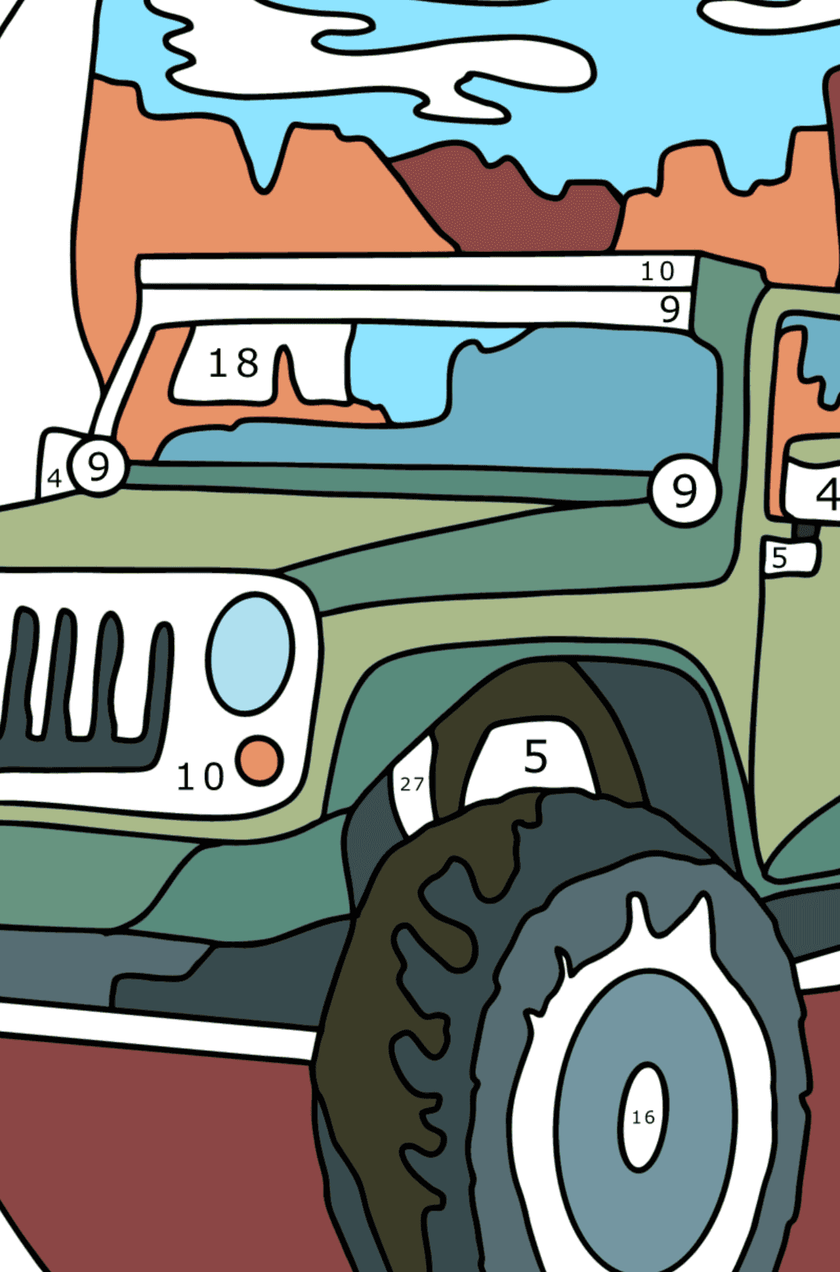 Jeep car coloring page - Coloring by Numbers for Adults