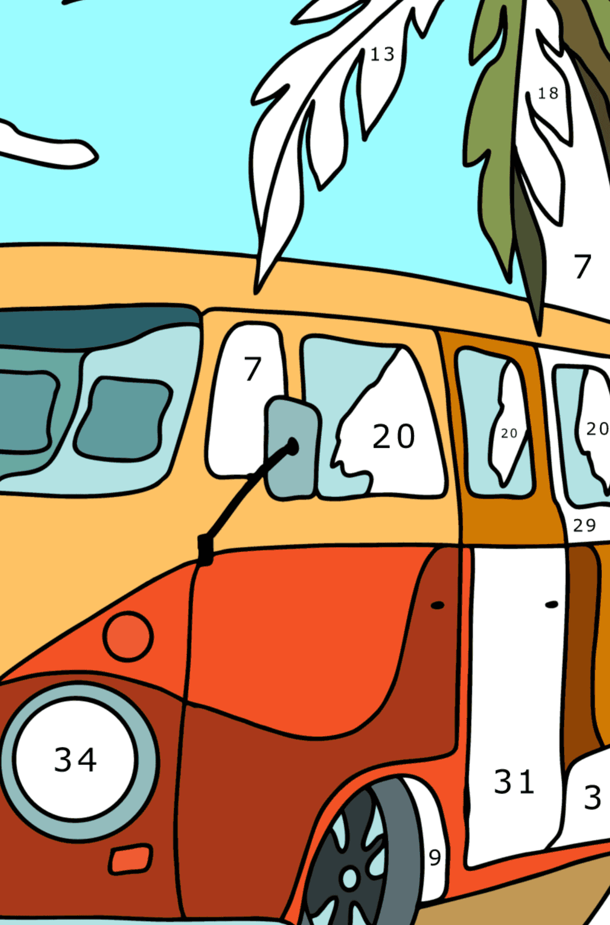 Volkswagen T1 car coloring page - Coloring by Numbers for Adults