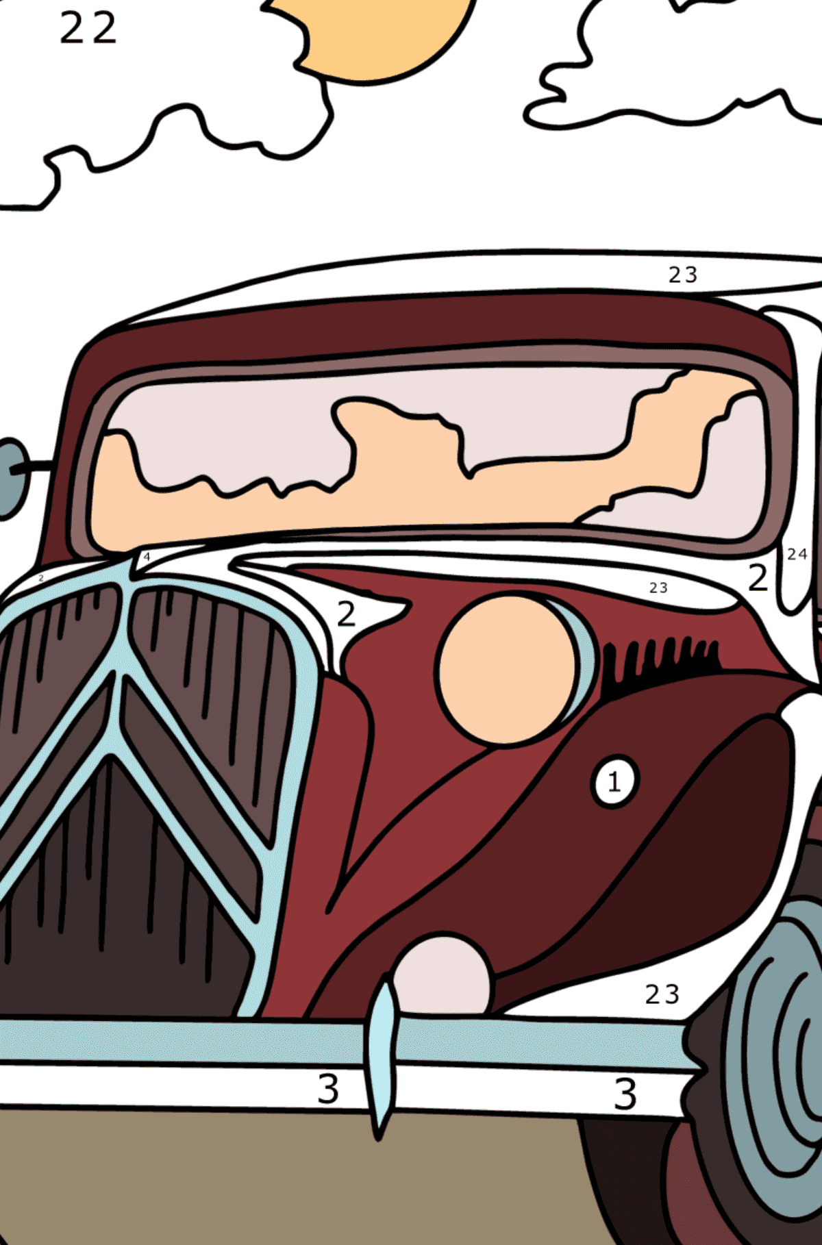 Antique car coloring page - Coloring by Numbers for Adults