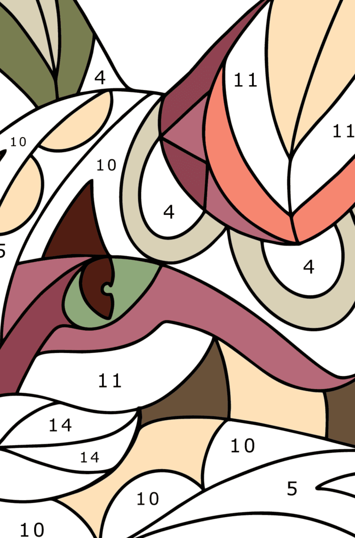 Tegning til farvning Hoved af en kat Antistress - spille efter tal for voksne