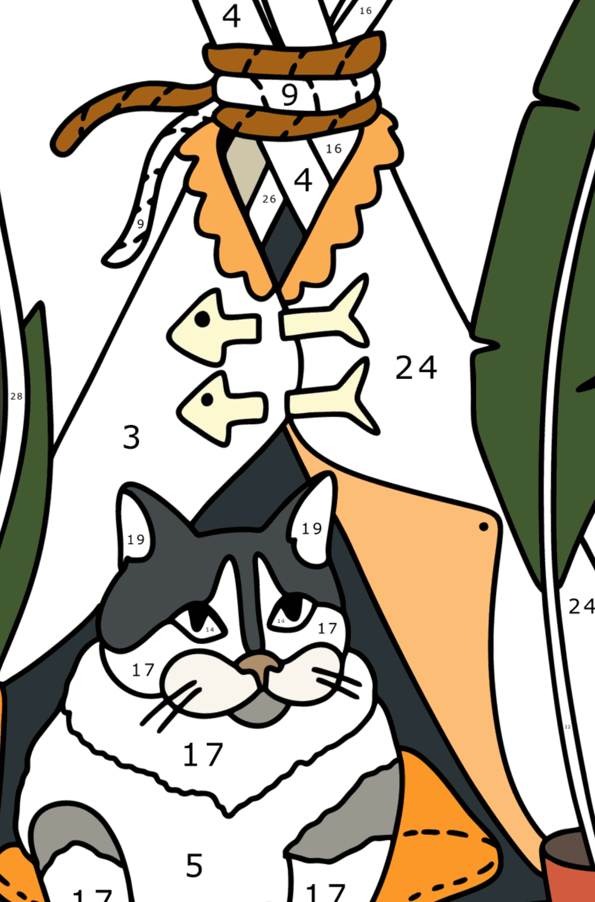 Cat in the house coloring page - Coloring by Numbers for Adults