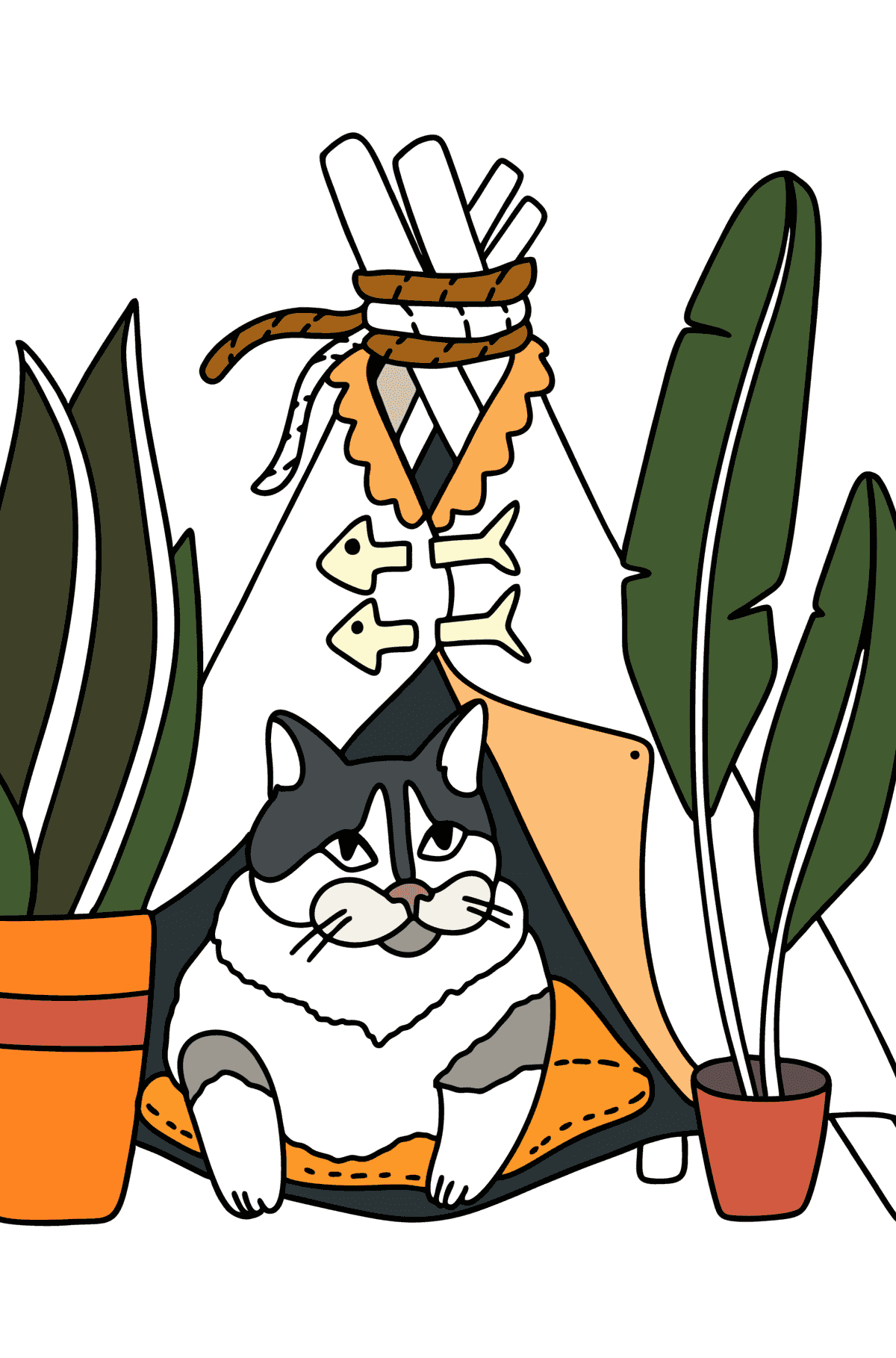 Dibujo Gato en la casa para colorear - Dibujos para Colorear para Adultos