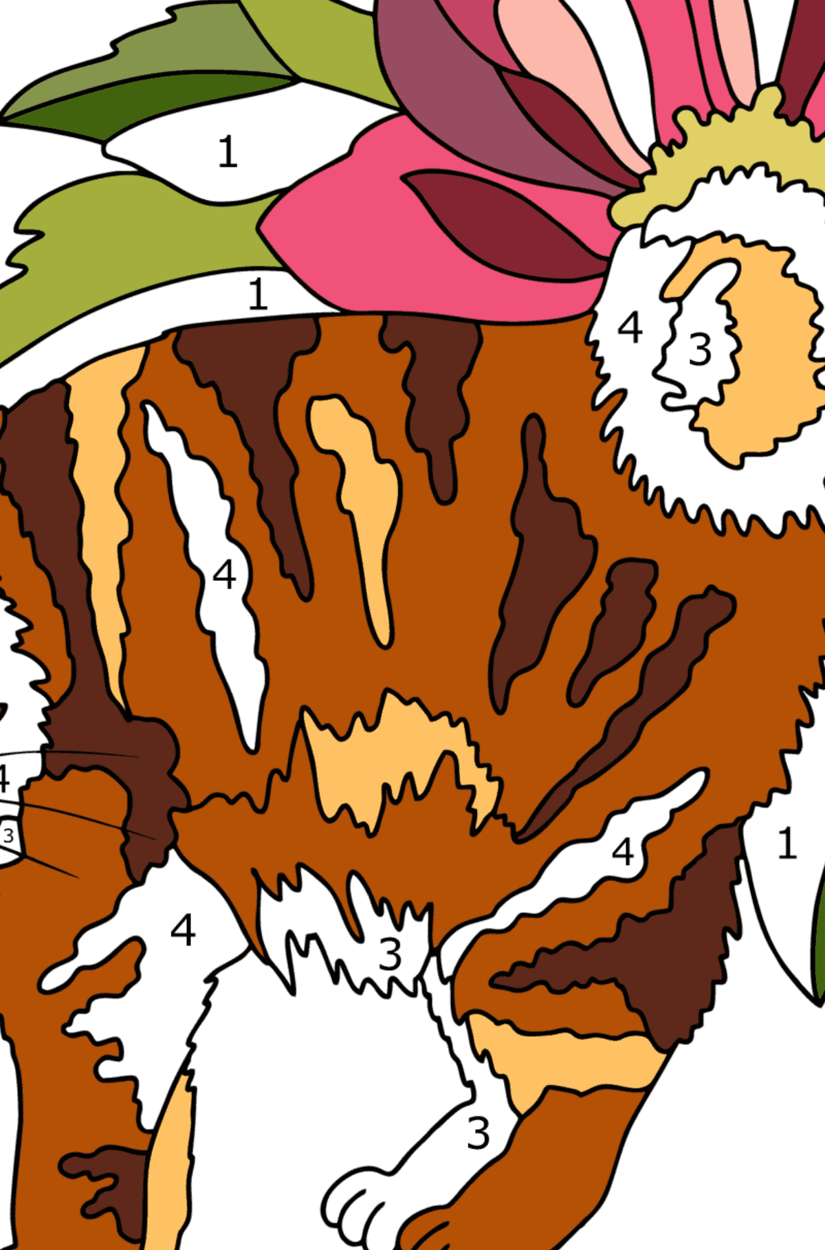 Ginger cat coloring page - Coloring by Numbers for Adults