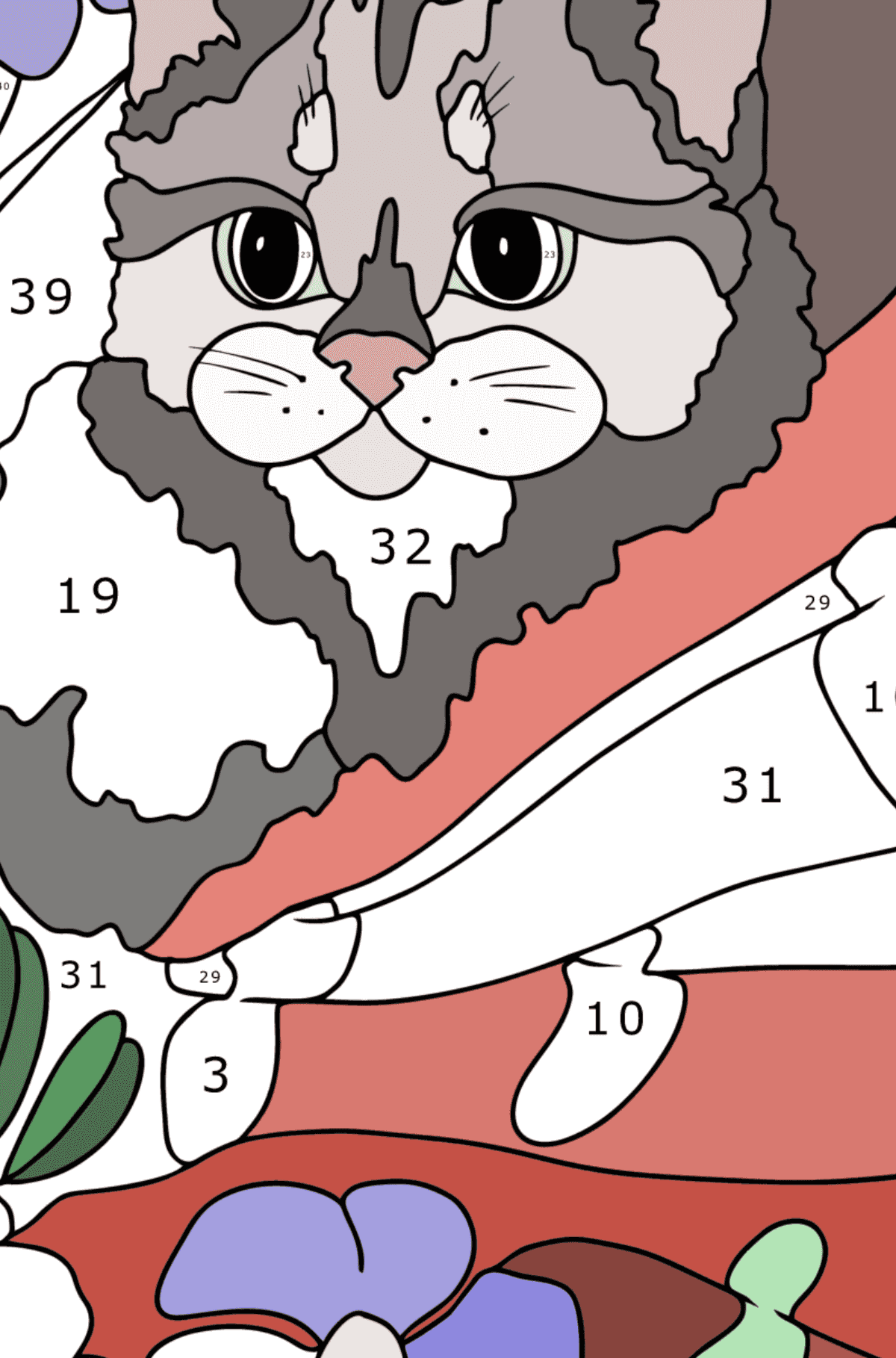 Раскраска Серый котенок - Раскраска по Номерам для Взрослых