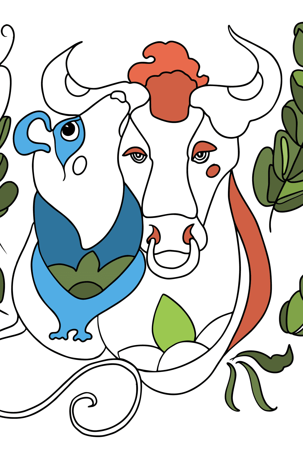 Mewarnai gambar Tahun tikus dan banteng - buku mewarnai untuk orang dewasa