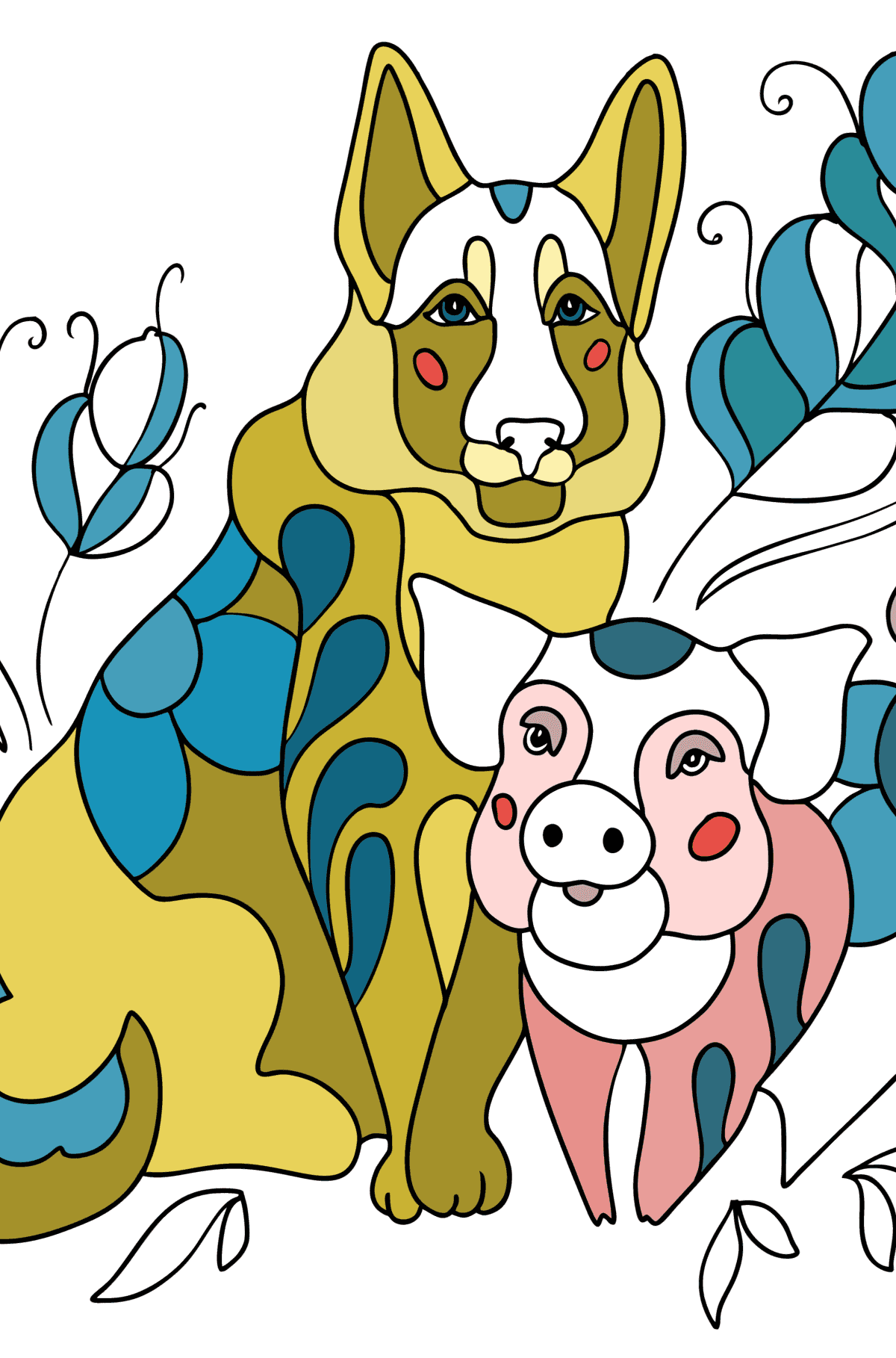 Mewarnai gambar Tahun anjing dan babi - buku mewarnai untuk orang dewasa