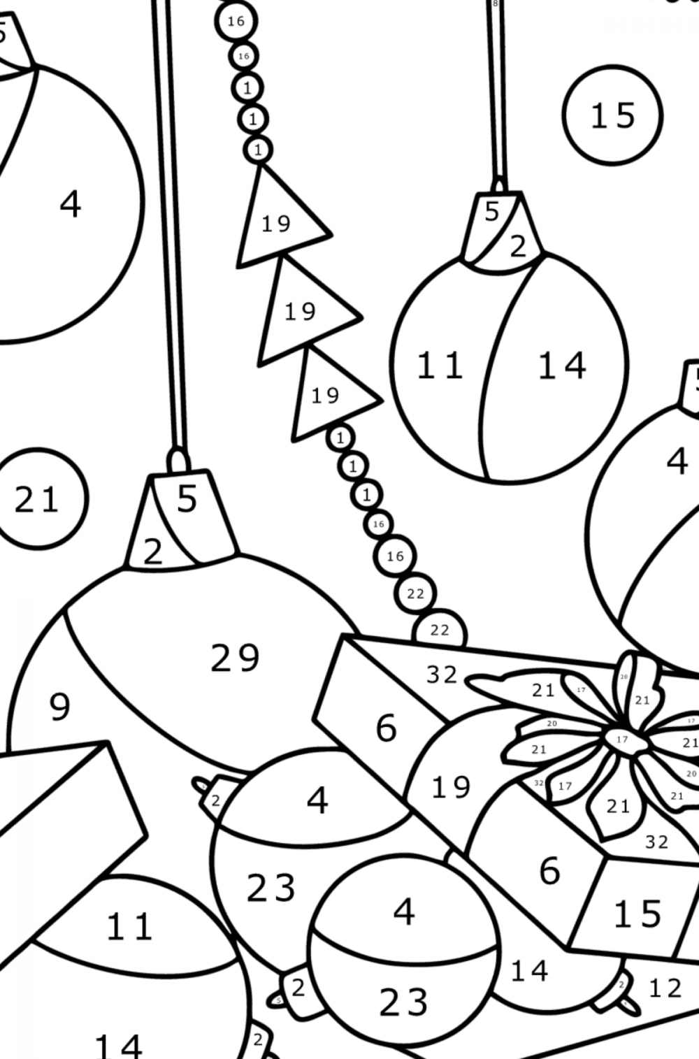 Christmas Balls On The Christmas Tree - Christmas Coloring Pages