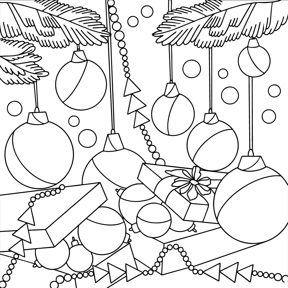 Christmas Balls On The Christmas Tree - Christmas Coloring Pages