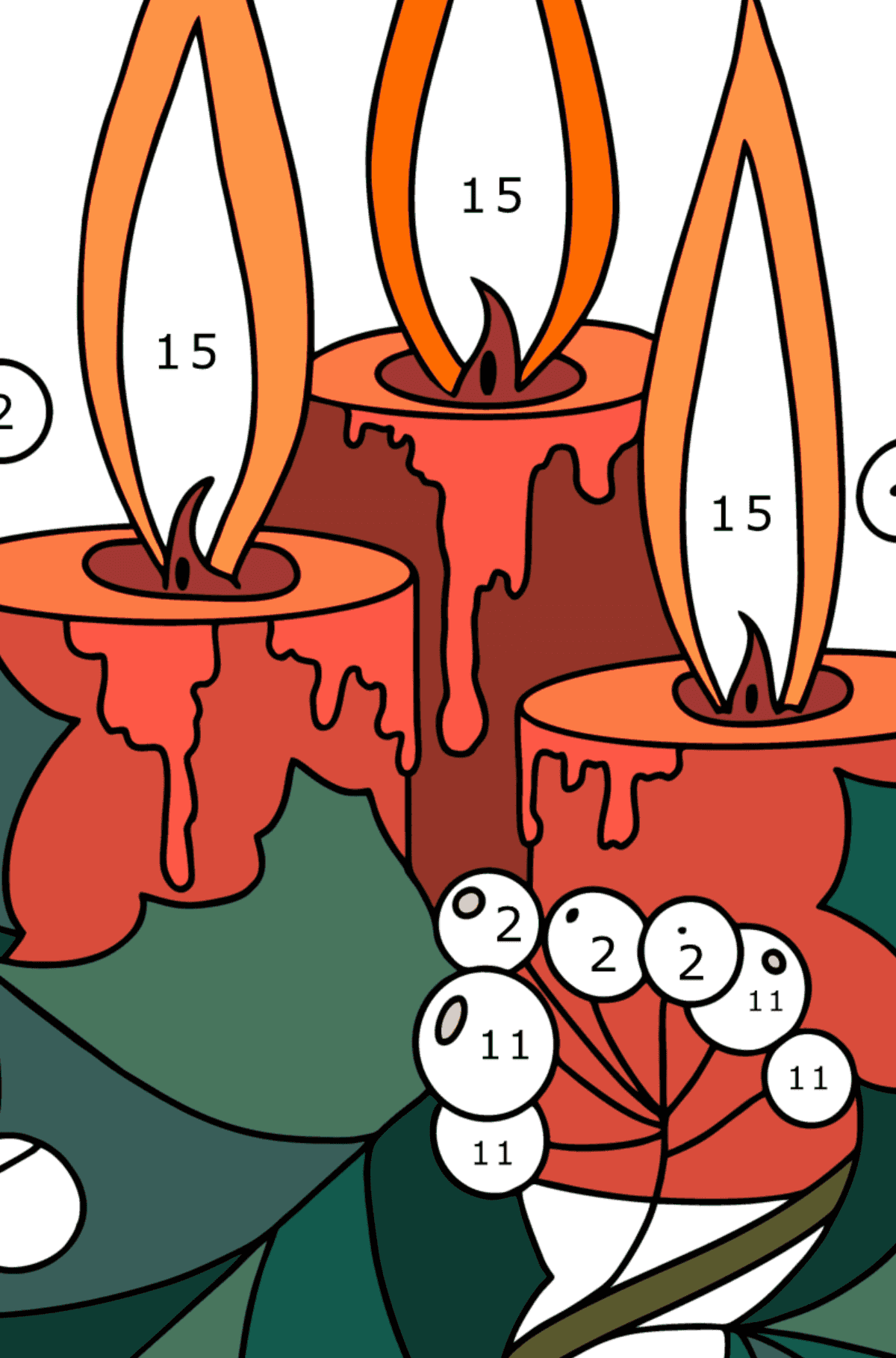 Värityskuva Joulun kynttilät - pelata numeroilla aikuisille