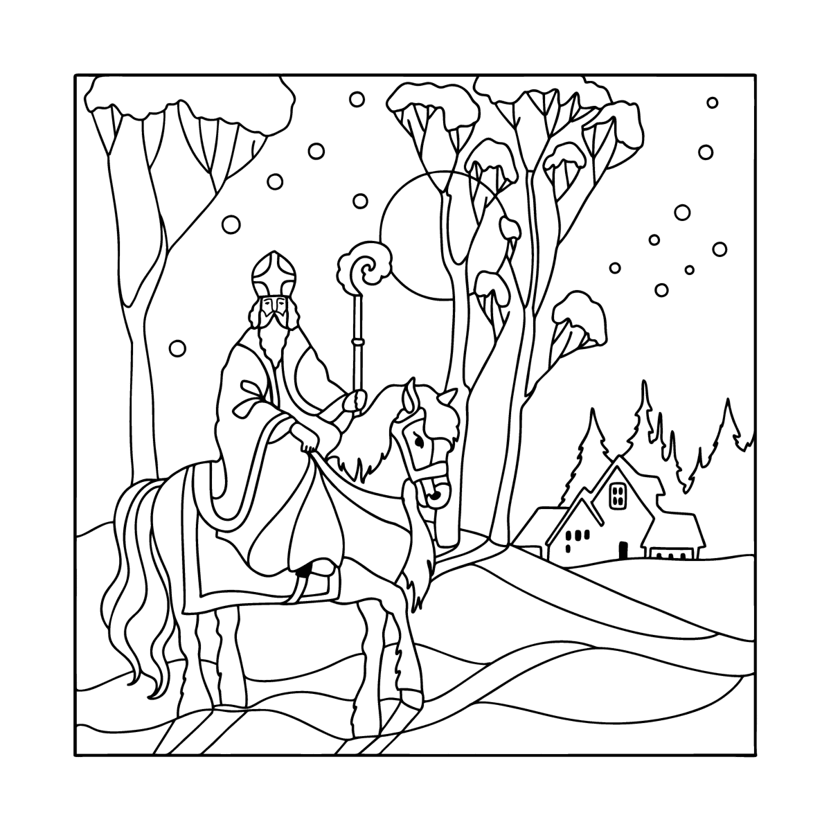 Saint nikolaus on horseback coloring page online and printable