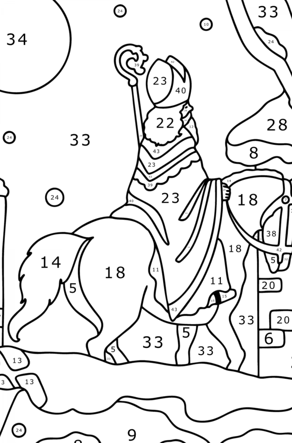 Saint nikolaus walks on the rooftops coloring page online