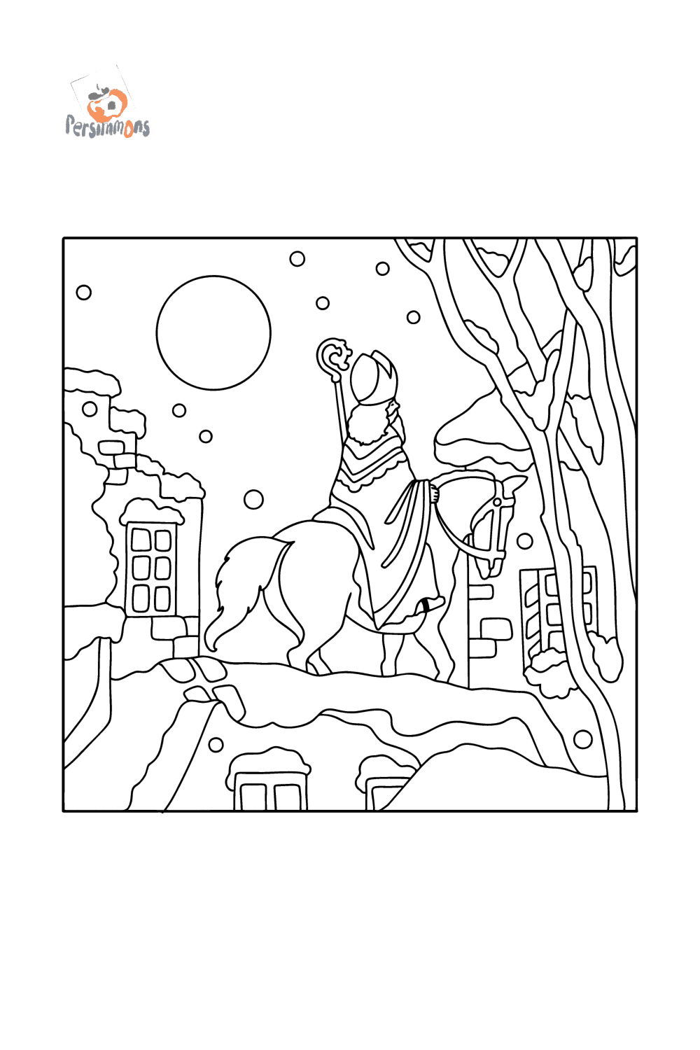 Saint nikolaus walks on the rooftops coloring page online