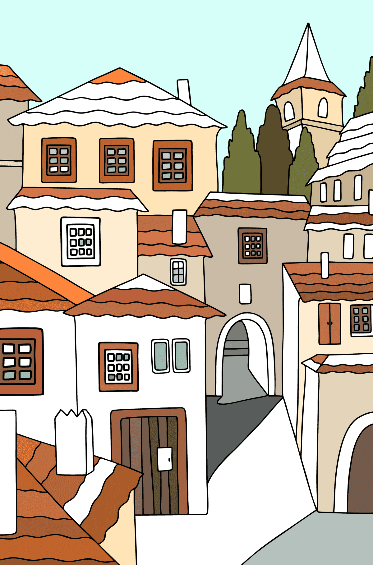 Desenho As ruas da Grécia para colorir - Imagens para Colorir para adultos