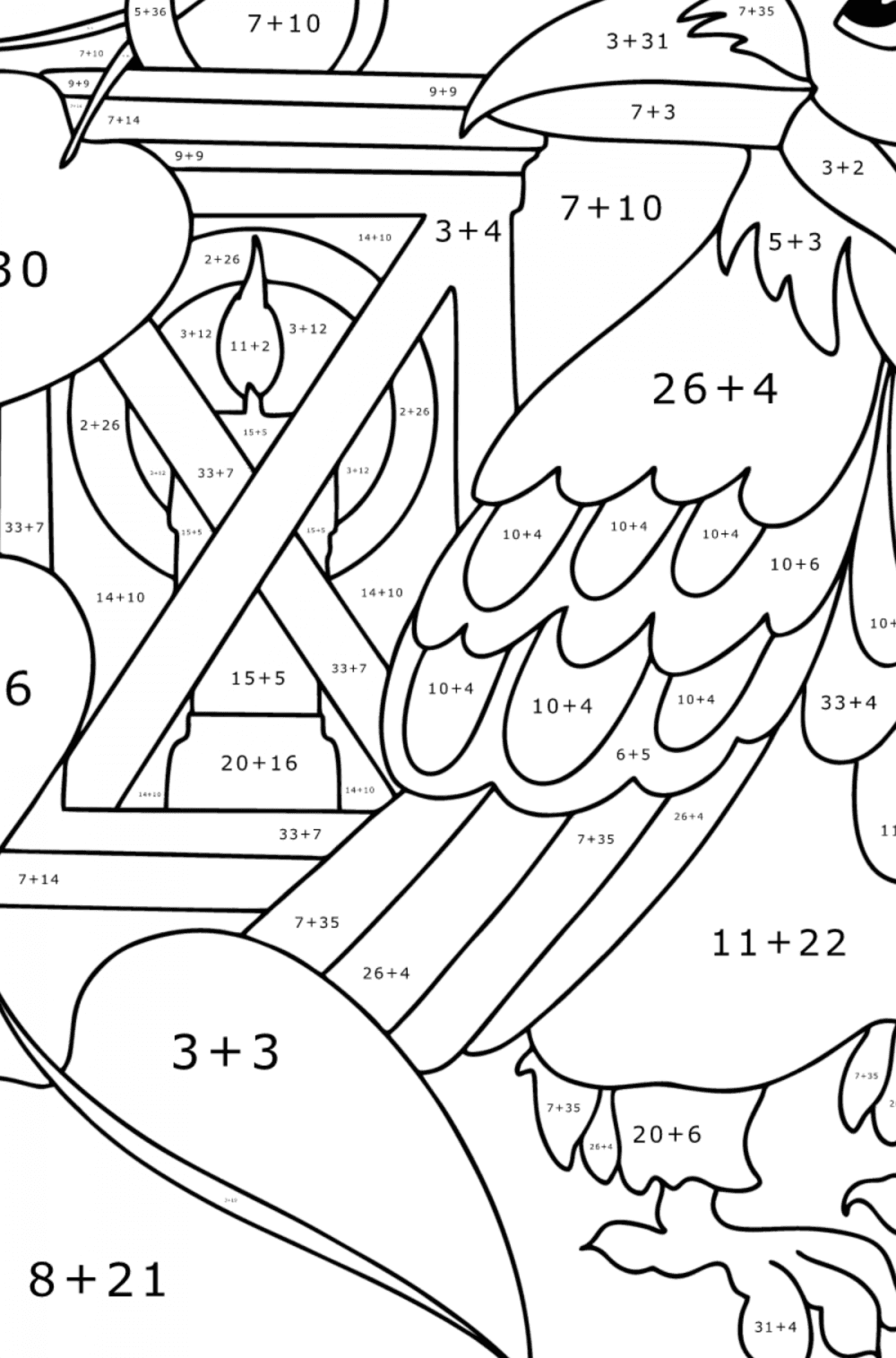 Crow and lantern coloring page | Coloring-for-Adults.com
