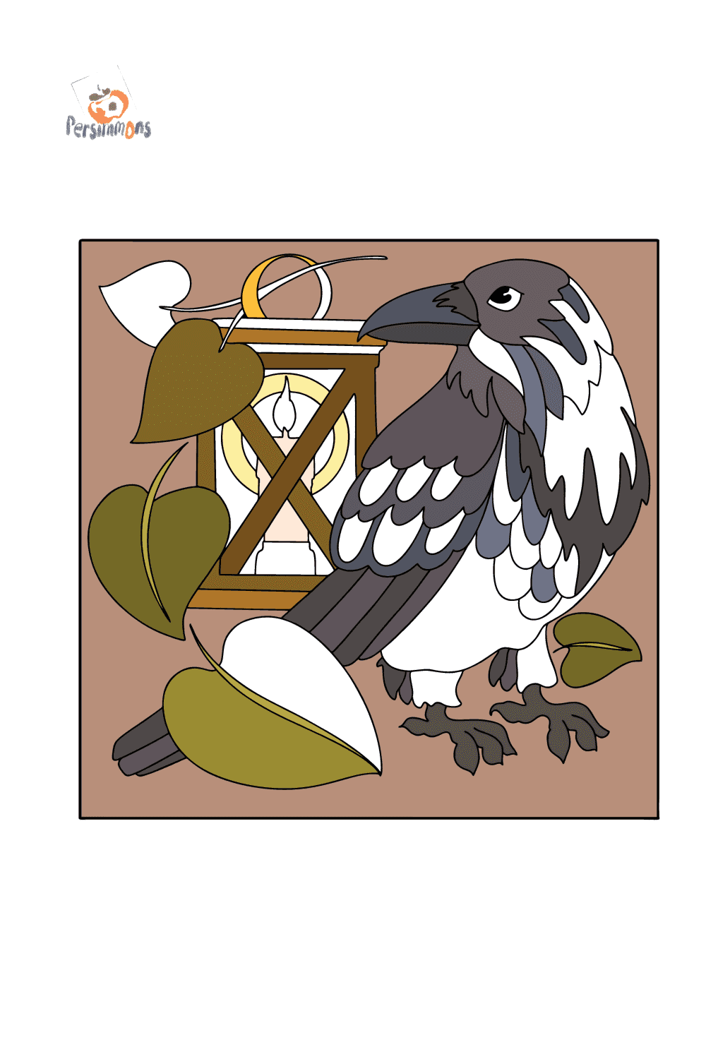 Crow and lantern coloring page | Coloring-for-Adults.com