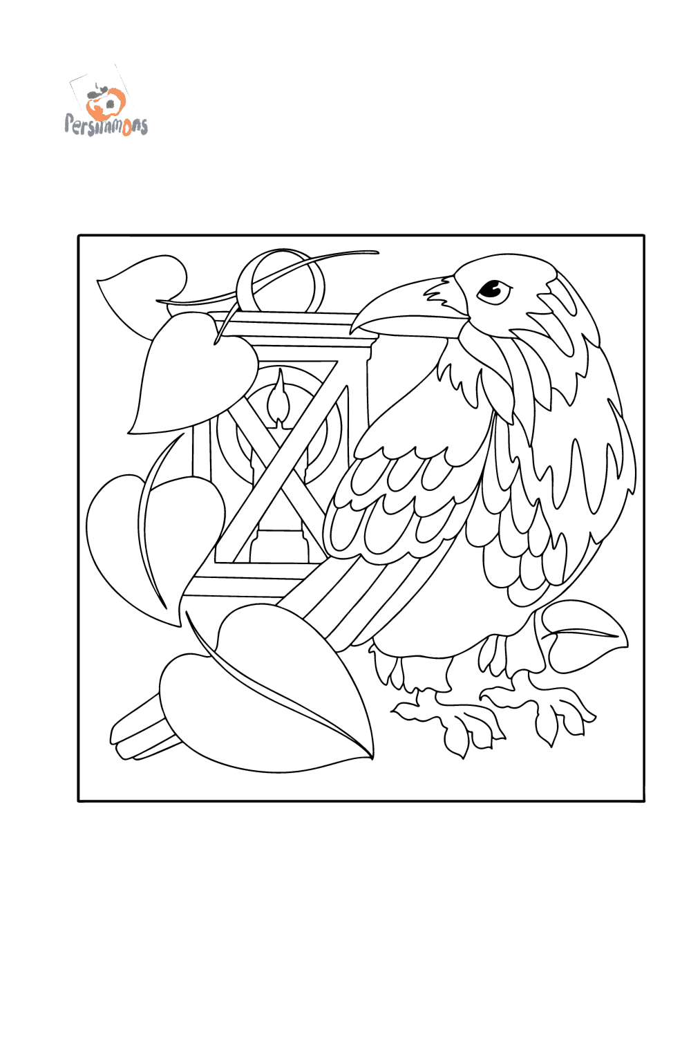 Crow and lantern coloring page | Coloring-for-Adults.com
