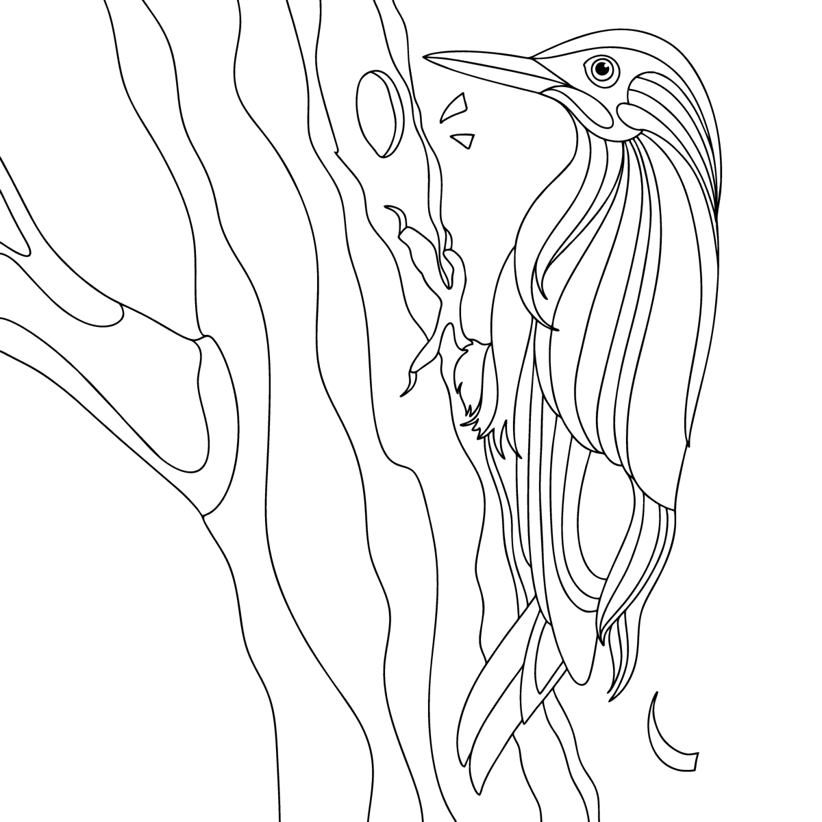 Bird green woodpecker coloring page | Coloring-for-Adults.com