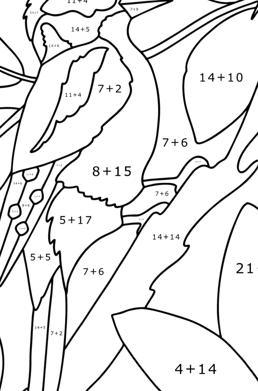 Woodpecker on a tree - Birds Coloring pages for Adults Online