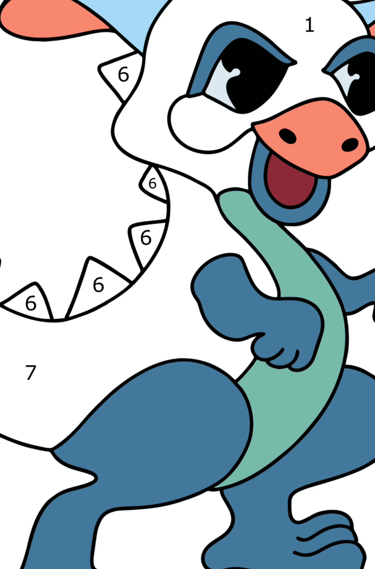 Målarbild Söt drake för barn - spela efter siffror 