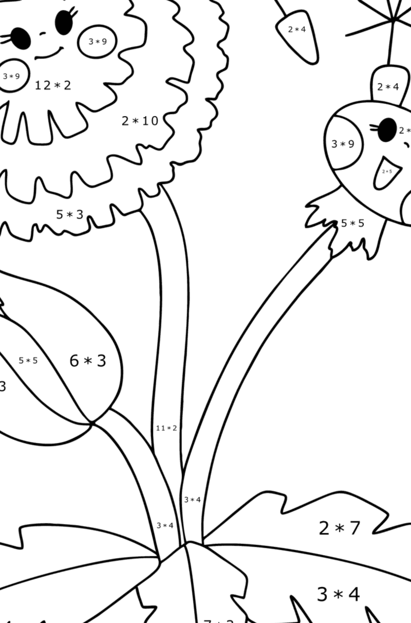 Coloring page Dandelion with eyes for Kids - Play online for Free