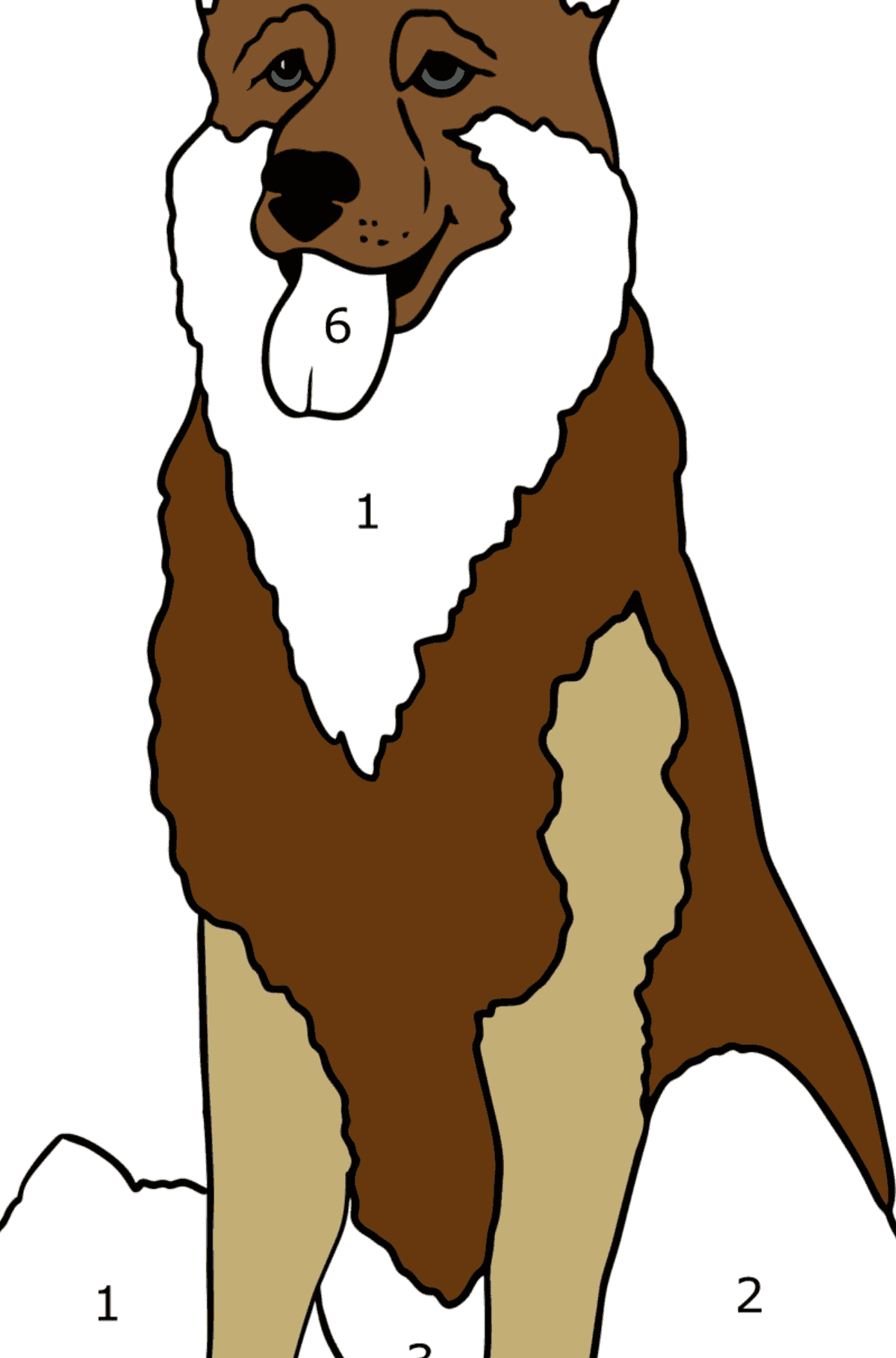 Desen Câine ciobanesc de colorat pentru copii - joaca dupa numere 