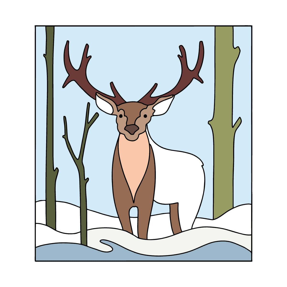 Coloring page Deer in the winter forest for Kids - Play online!