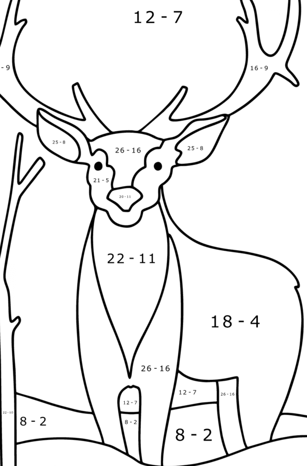 Coloring page Deer in the winter forest for Kids - Play online!