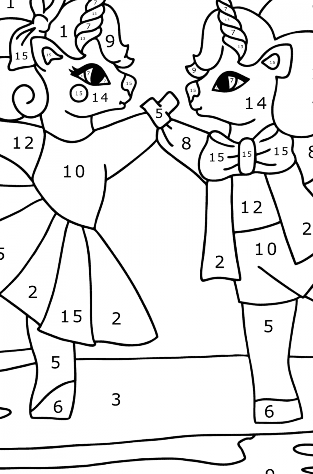 Pair of unicorns cute coloring pages for adults online