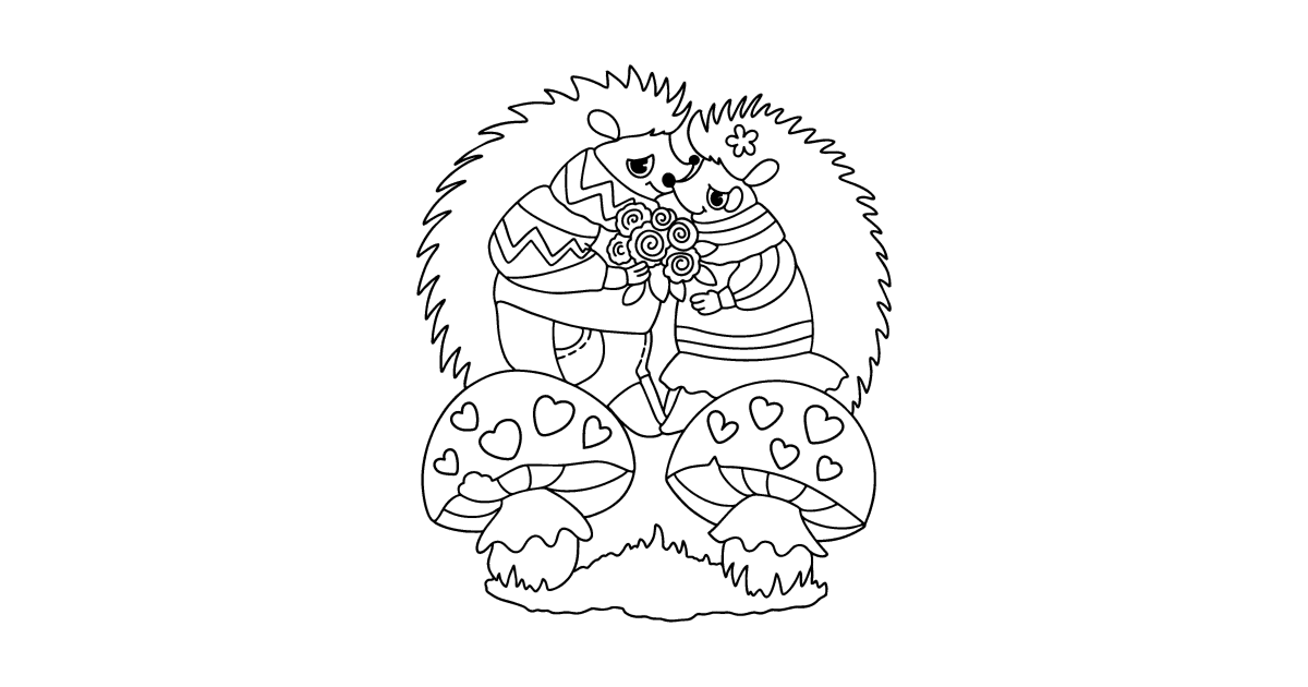 Cute hedgehogs - Cute coloring pages for Adults online