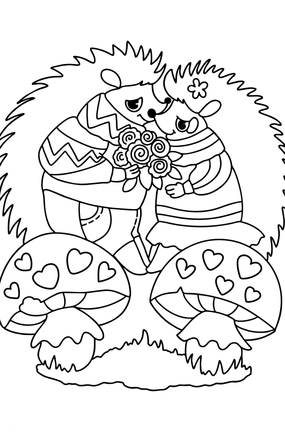 Cute hedgehogs - Cute coloring pages for Adults online