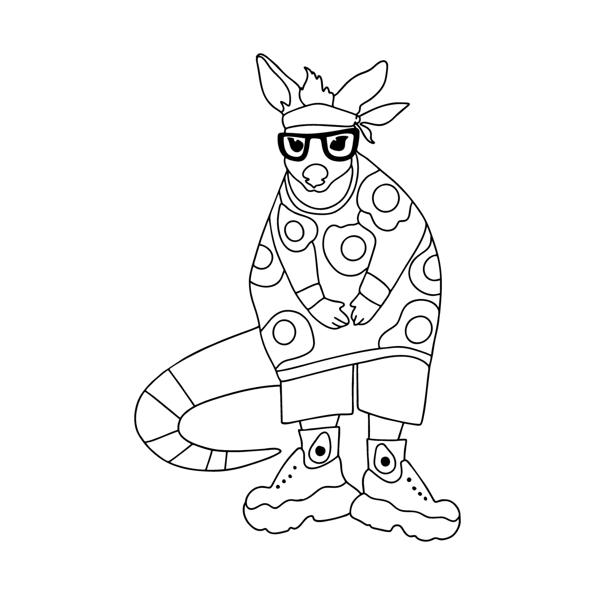 Fashionable kangaroo - Cute coloring pages for Adults online