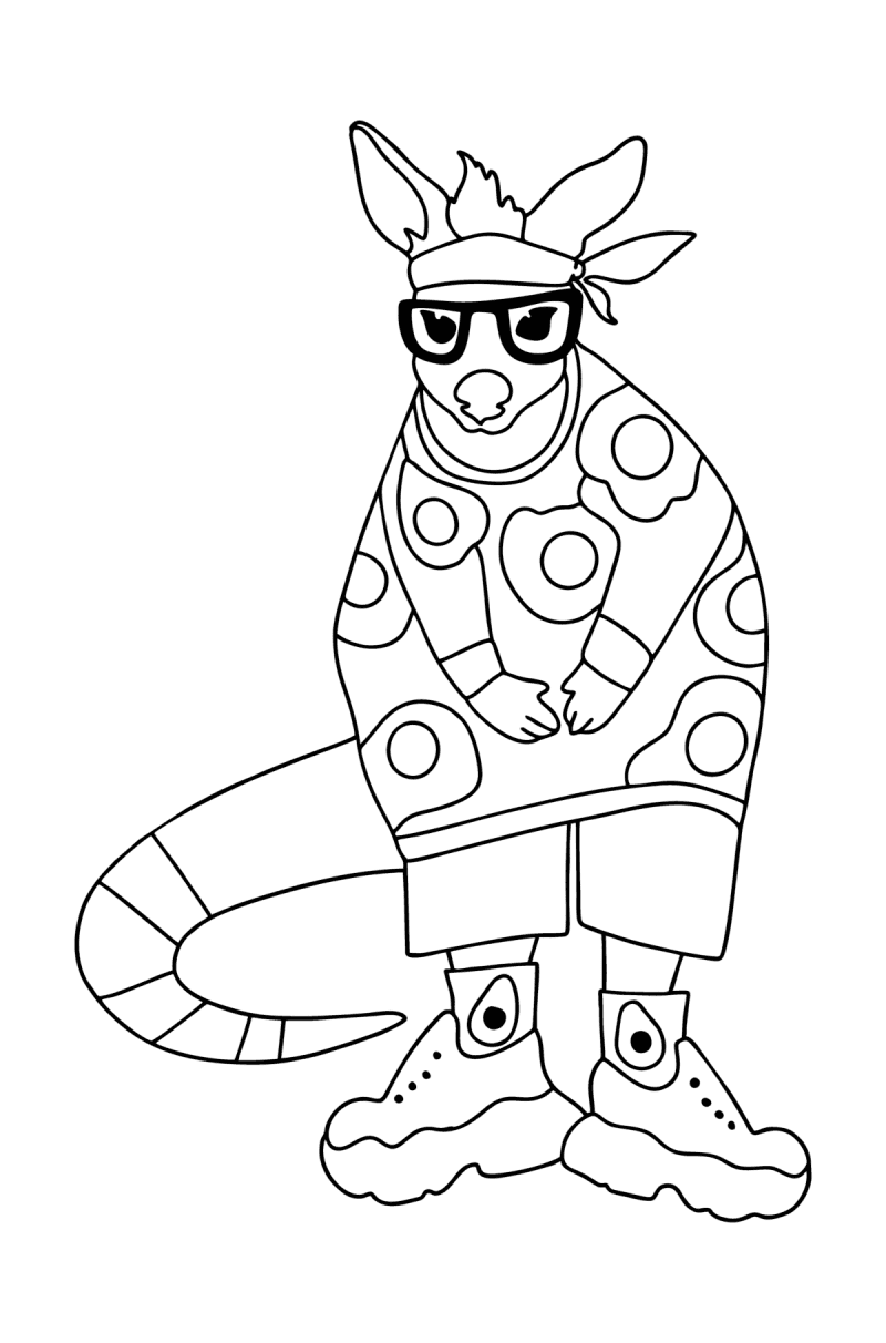 Fashionable Kangaroo Coloring Page
