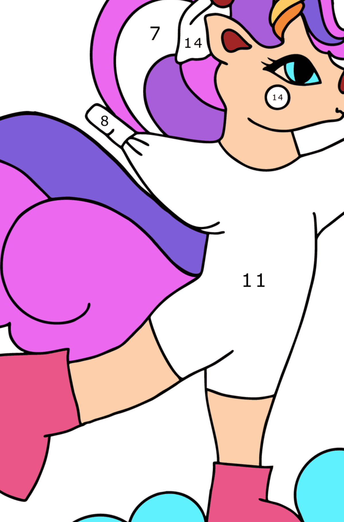 Tegning til farvning Yndig enhjørning - spille efter tal for voksne