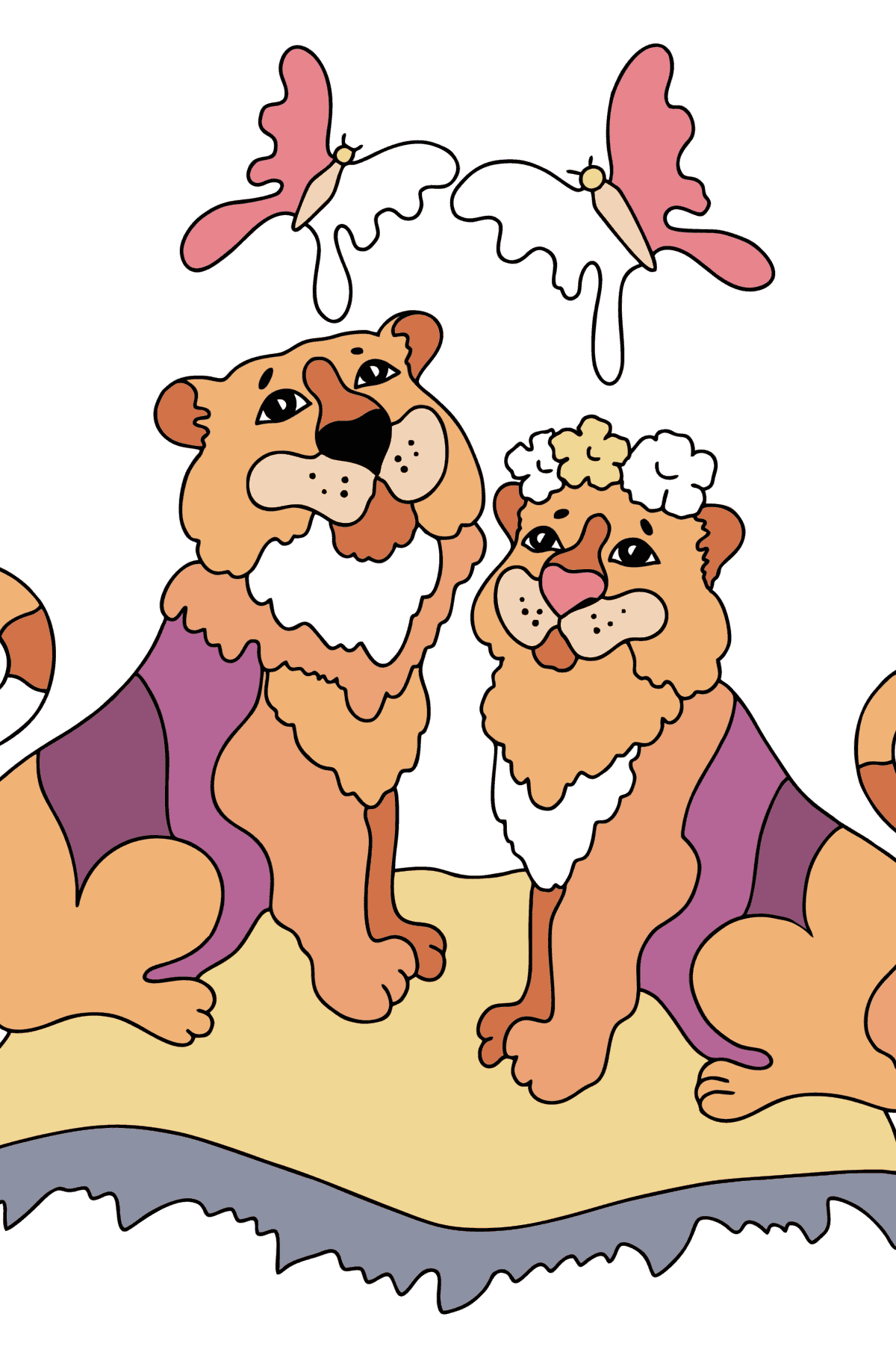 Tegning til farvning Tigre i cirkus - malebog for voksne