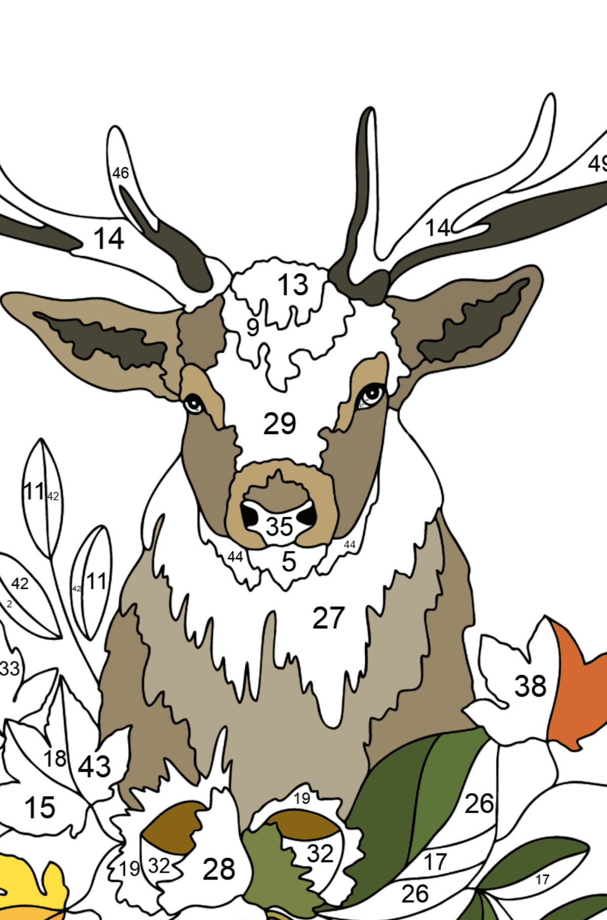 Раскраска Голова оленя - Раскраска по Номерам для Взрослых